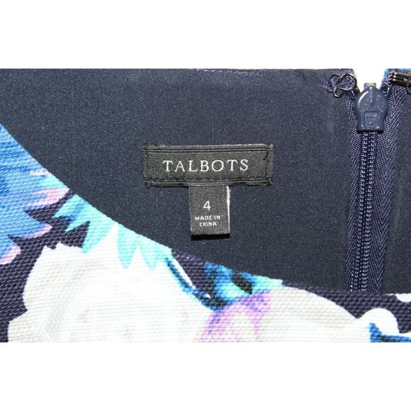 Talbots Floral Sheath Dress Blue Purple Short Sleeve Shift Women's Size 4 HW8743 - Picture 4 of 9